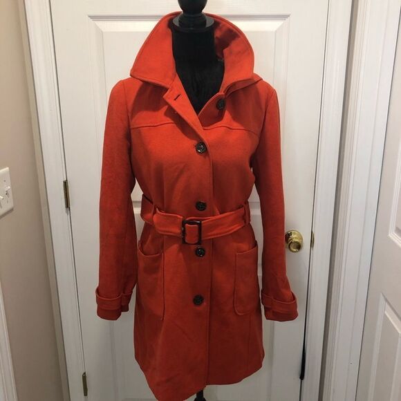 Banana Republic orange belted pea coat with hood size medium